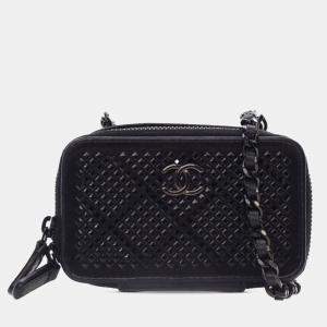 Chanel Black Lambskin Satin Strass Studded Clutch with Chain