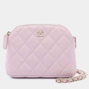 Chanel Pink Quilted Caviar Classic Clutch With Chain