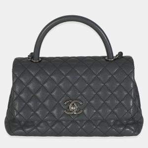 Chanel Grey Quilted Caviar Coco Top Handle Handbag