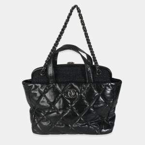 Chanel Black Tweed Quilted Calfskin Portobello Frame Tote