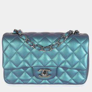 Chanel Blue Iridescent Quilted Calfskin Mini Rectangular Flap Bag