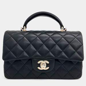 Chanel Black Leather Lambskin Top Handle New Mini Crossbody Bag