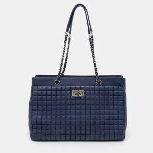 Pre Owned Chanel Blue Leather Chain Shoulder Bag