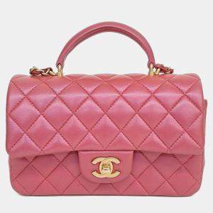 Pre Owned Chanel Pink Lambskin Leather Top Handle New Mini Crossbody Bag