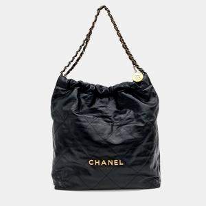 Pre Owned Chanel Black Leather 22 bag