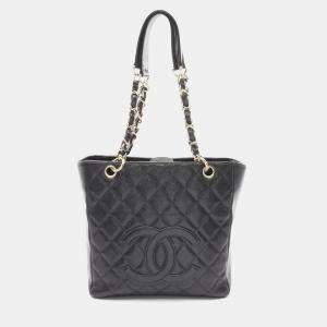 Chanel Matelassé Black Caviar Leather PST Tote Bag