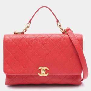 Chanel Matelasse Red Caviar Leather Shoulder Bag