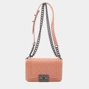 Pre Owned Chanel Boy Small Orange Lambskin Shoulder Bag