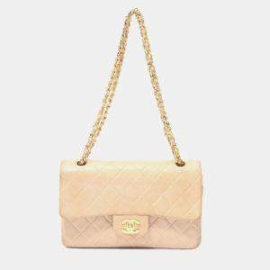 Chanel Matelasse W-Flap Shoulder Bag Lambskin Beige