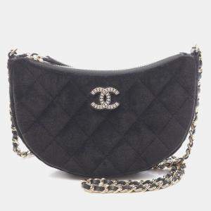 Chanel Mini Matelasse Hobo Shoulder Bag Fabric Black