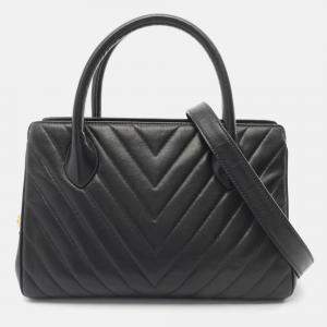 Chanel Chevron V Stitch Navy Lambskin Handbag