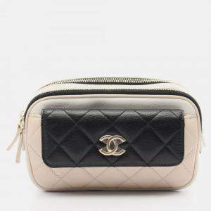 Chanel Matelasse Beige White Black Leather Waist Bag