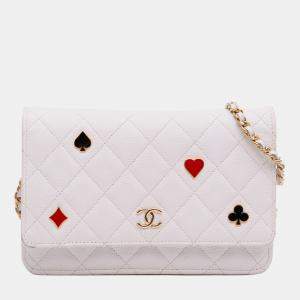 Chanel White Quilted Caviar Coco Casino Wallet on Chain