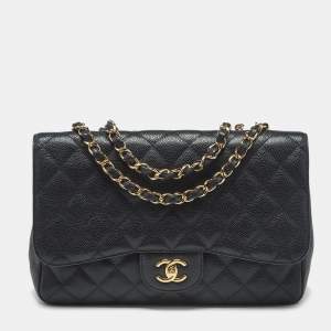 Chanel Black Quilted Caviar Leather Jumbo Classic Single Flap Bag