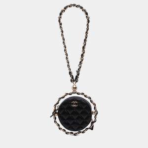 Pre Owned Chanel Black CC Quilted Lambskin Round Chain Around Clutch With Chain