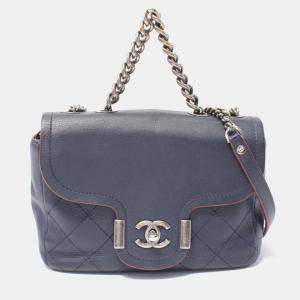 Pre Owned Chanel Matelasse Navy Leather Shoulder Bag
