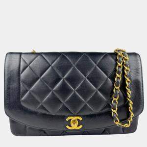 Pre Owned Chanel Matelasse Diana 25 Black Leather Shoulder Bag