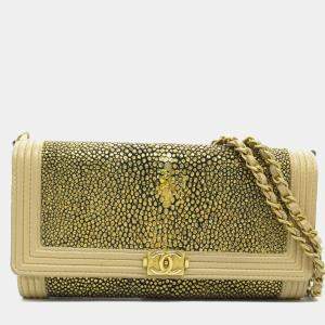 Pre Owned Chanel Boy Gold Leather Chain Wallet Bag