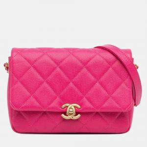 Pre Owned Chanel Chain Melody Flap Small Pink Quilted Caviar Shoulder Bag