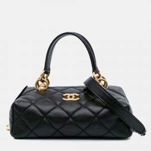 Pre Owned Chanel Box Top Handle Satchel Small Black Quilted Lambskin Metiers D'Art Bag