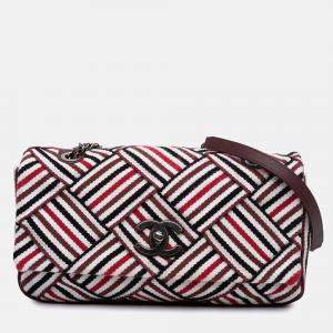 Pre Owned Chanel Stripe Flap CC Canvas Bag