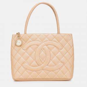 Chanel Beige Caviar Medallion Tote