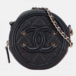 Chanel Black Caviar CC Filigree Round Clutch with Chain