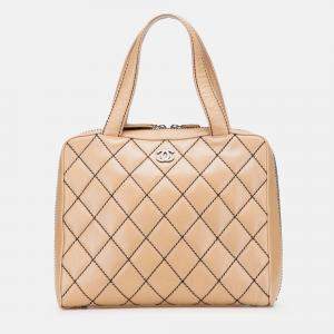 Chanel Beige CC Lambskin Wild Stitch Handbag