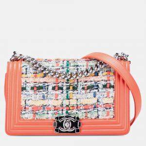 Chanel Pink Small Tweed and Lambskin Boy Flap
