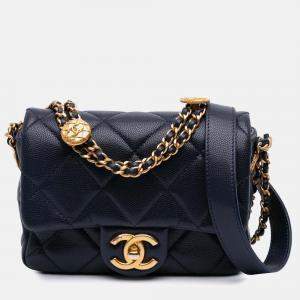 Chanel Navy Blue Mini Caviar Twist Your Buttons Flap