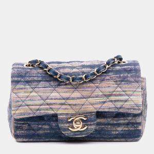 Chanel Blue Mini Rectangular Multicolor Classic Denim Single Flap