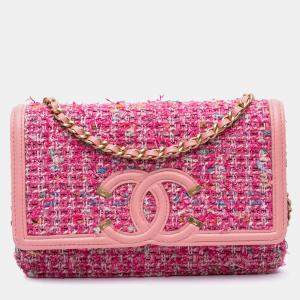 Chanel Pink Small Tweed CC Filigree Flap