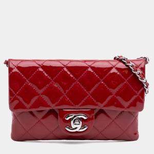 Chanel Red Mini Quilted Patent Phone Holder on Chain