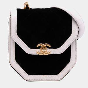 Chanel Black White Mini Quilted Velvet Place Vendome Single Flap
