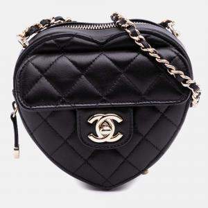 Pre Owned Chanel Black Mini Lambskin CC in Love Heart Crossbody Bag