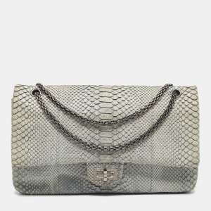 Pre Owned Chanel Grey Python Reissue 2.55 Classic 228 Flap Bag