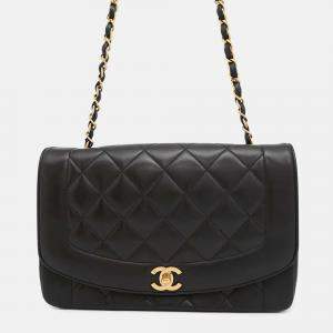 Pre Owned Chanel Diana Matelasse Black Lambskin Chain Shoulder Bag