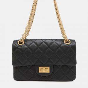 Pre Owned Chanel 2.55 Mini Black Aged Calf Leather Chain Shoulder Bag