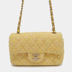 Pre Owned Chanel Turnlock CC Mini Yellow Tweed Chain Shoulder Bag