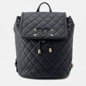 Pre Owned Chanel CC Filigree Black Caviar Leather Backpack