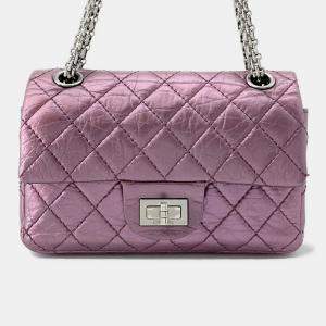 Pre Owned Chanel 2.55 Mini Metallic Pink Lambskin Chain Shoulder Bag