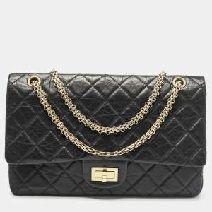 Pre Owned Chanel Black Quilted Aged Leather Classic 227 Reissue 2.55 Flap Bag