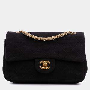 Pre Owned Chanel Black Small Classic Jersey Double Flap