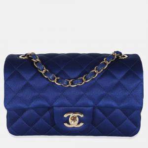 Chanel Navy Quilted Satin Mini Rectangular Classic Flap