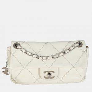 Chanel White Quilted Calfskin Small Ultra Stitch Flap Bag