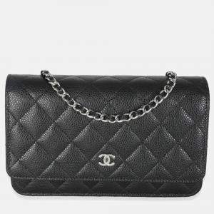 Chanel Black Quilted Caviar Classic Wallet On Chain