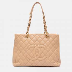 Pre Owned Chanel Beige Caviar Grand Shopping Tote