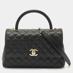 Chanel Black Quilted Caviar Leather Medium Coco Top Handle Bag