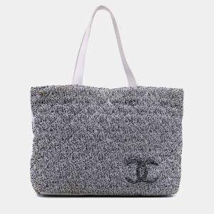Chanel Grey CC Terry Cloth Beach Tote