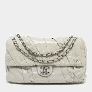 Pre Owned Chanel Grey Leather XL Classic Twisted Flap Bag